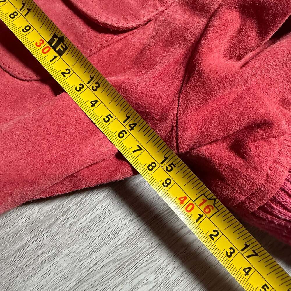 Womens Y2K Guess Red Suede Leather Cropped Jacket Small - Picture 4 of 5